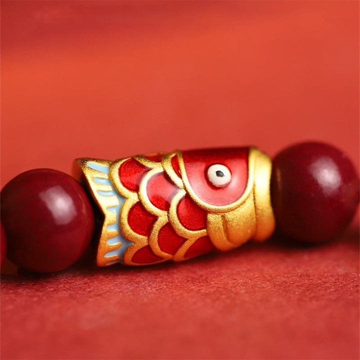 Braccialetto di benedizione con perline di giada Hetian, cinabro naturale, pesce koi fortunato, Buddha Stones