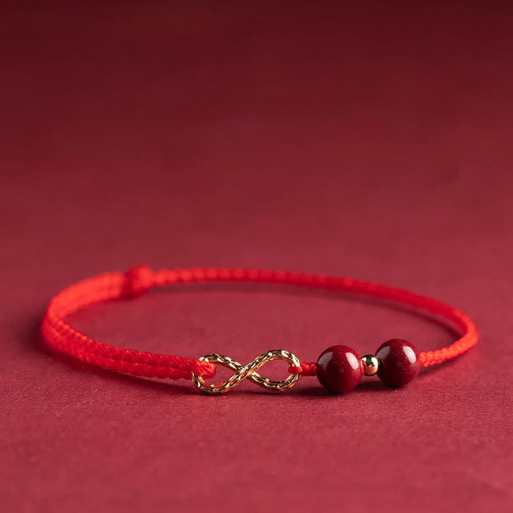 Braccialetto alla cavigliera con simbolo dell'infinito dorato e cordino rosso con Buddha Stones e cinabro. - Rosso - Cavigliera (circonferenza della cavigliera 16-26 cm) - image 9