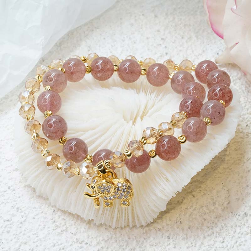 Buddha Stones Braccialetto energetico curativo con elefante in quarzo rosa - Quarzo rosa - image 0