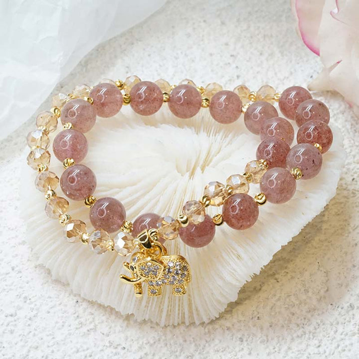 Buddha Stones Braccialetto energetico curativo con elefante in quarzo rosa - Quarzo rosa - image 0