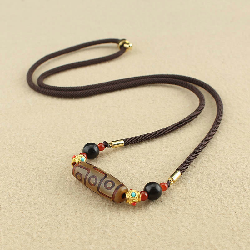 Buddha Stones Tibetano Nove Occhi Dzi Bead Protezione Benedizioni Collana Pendente - Perlina Dzi a nove occhi marrone - image 11
