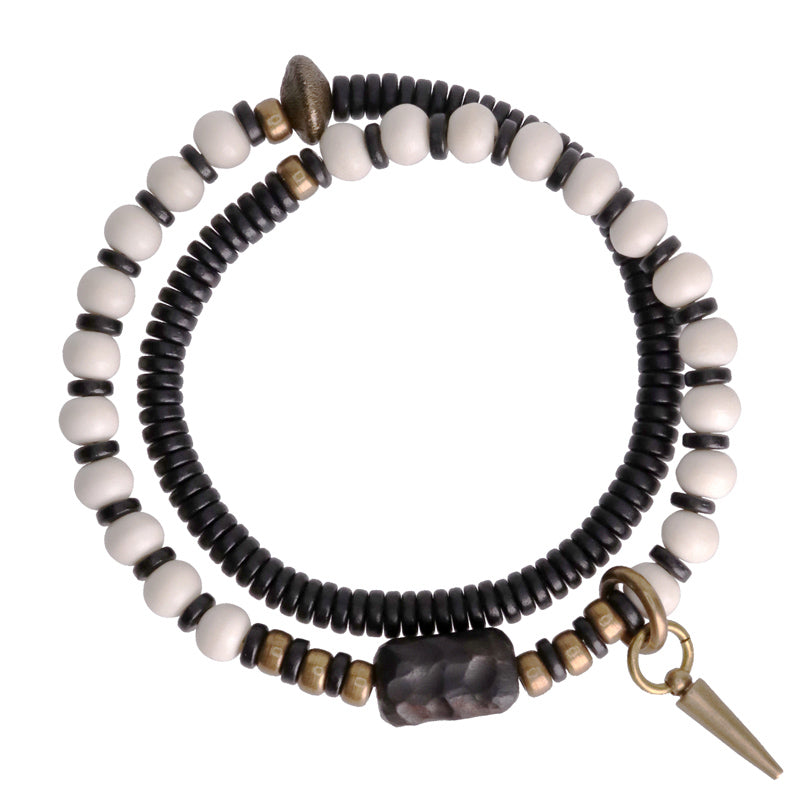 Braccialetto di coppia con perline di osso, ebano, Buddha Stones e rame