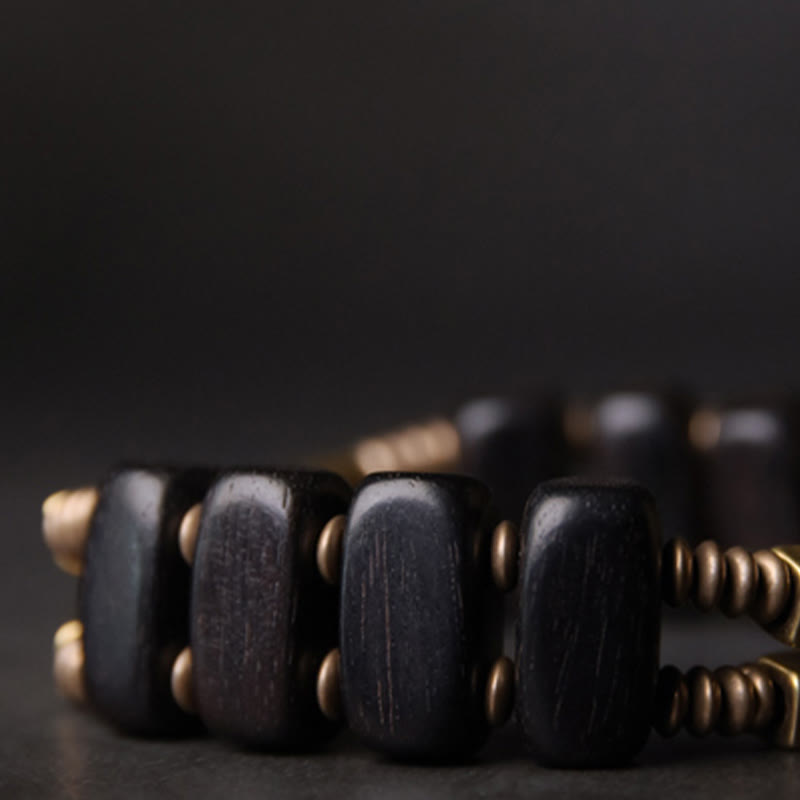 Bracciale a doppio strato in ottone e rame con Buddha Stones in legno di ebano tibetano - image 5