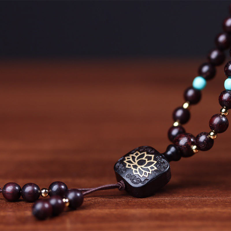 Buddha Stones 108 Mala Beads Tibetano Piccola Foglia Sandalo Rosso Braccialetto di Equilibrio di Loto - image 4