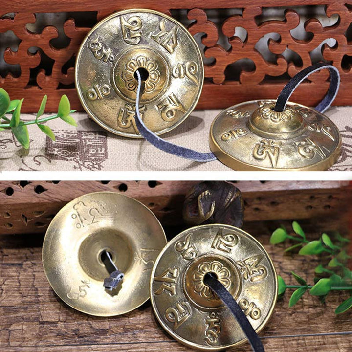 Buddha Stones Campana tibetana Tingsha Sei parole vere Drago Rame Bilancia Decorazione con borsa - image 5