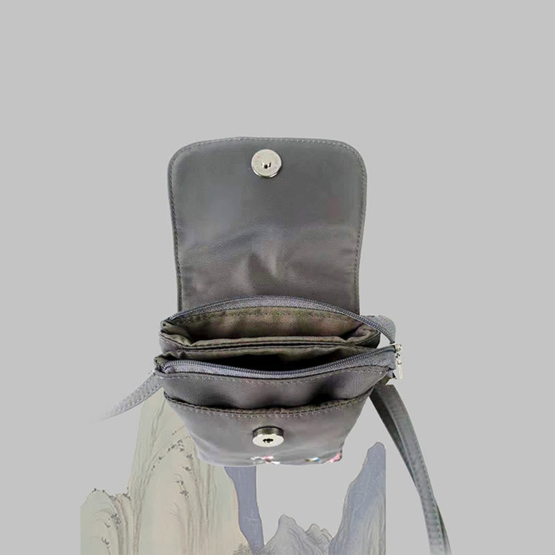 Borsa a tracolla con fiori di loto ricamati a mano, impermeabile , Buddha Stones , borsa per cellulare