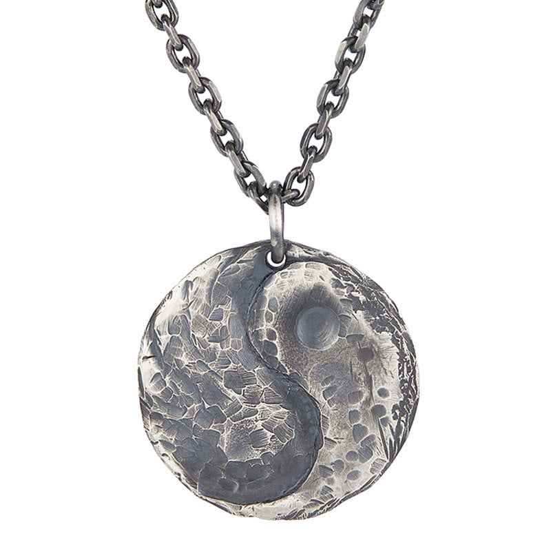 Buddha Stones 990 Sterling Silver Yin Yang Hammer Texture Collana con ciondolo Armonia - image 2