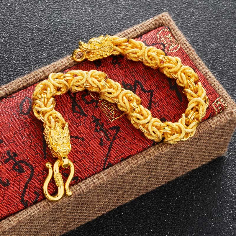 Braccialetto di protezione del drago a doppia testa placcato oro 24k Buddha Stones