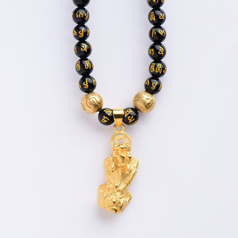 Collana di ricchezza PiXiu in ossidiana FengShui