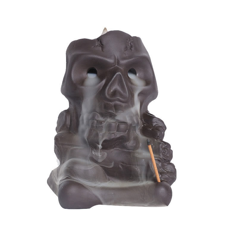 Buddha Stones Halloween Teschio Testa Viola Argilla Guarigione Bruciatore di Incenso Decorazione