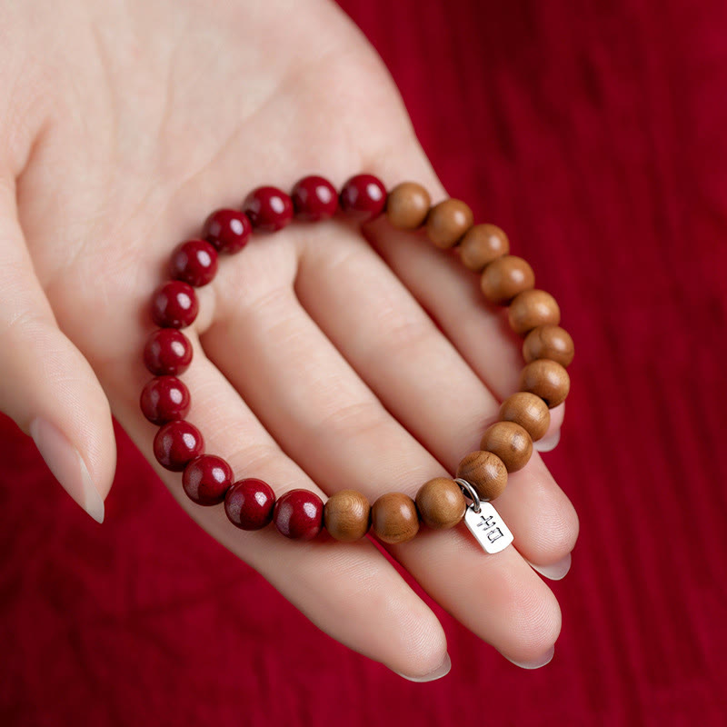 Bracciale Buddha Stones in argento sterling 925, legno di pesca, cinabro, allontana gli spiriti maligni - 8 millimetri - image 0