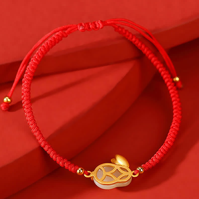 Braccialetto di protezione con corda rossa e giada bianca Hetian dell'anno del coniglio in argento sterling 925 Buddha Stones - image 2