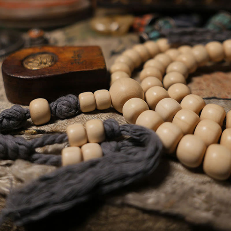 Buddha Stones 108 Mala Perle Abelia Biflora Legno Allontanando gli Spiriti Maligni Polso Mala