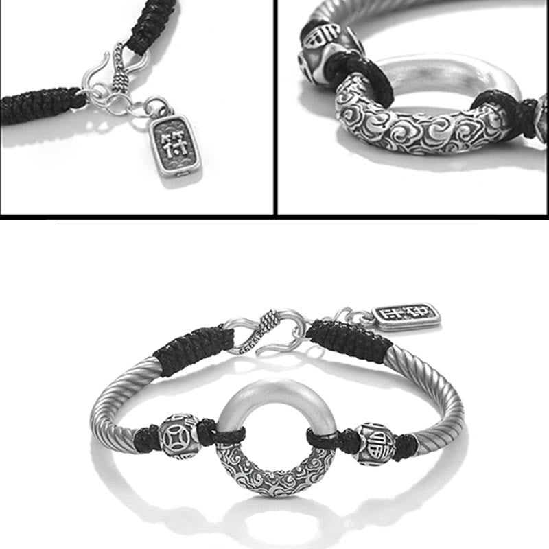 Braccialetto Buddha Stones 999 Sterling Silver Fu Character Peace Buckle Copper Coin Nuvole di Buon Auspicio Fortuna - image 15