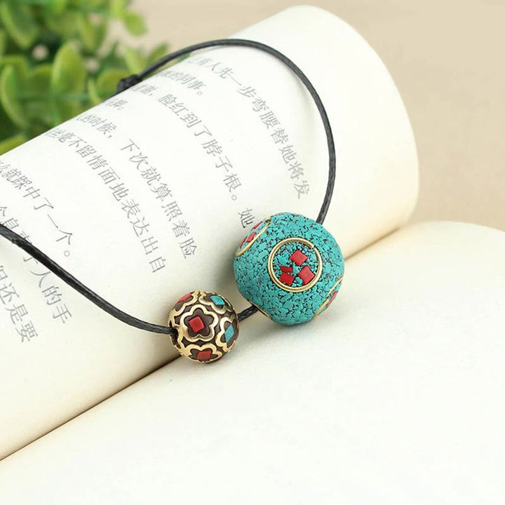 Collana con ciondolo con doppia perla turchese tibetana Buddha Stones, protezione e forza - image 8
