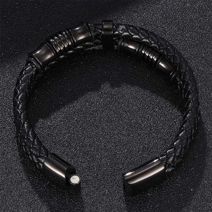 Braccialetto della fortuna in pelle intrecciata a strati Buddha Stones