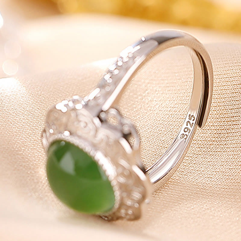 Anello regolabile con design a forma di fiore in giada ciano Hetian in argento sterling 925 Buddha Stones - image 4