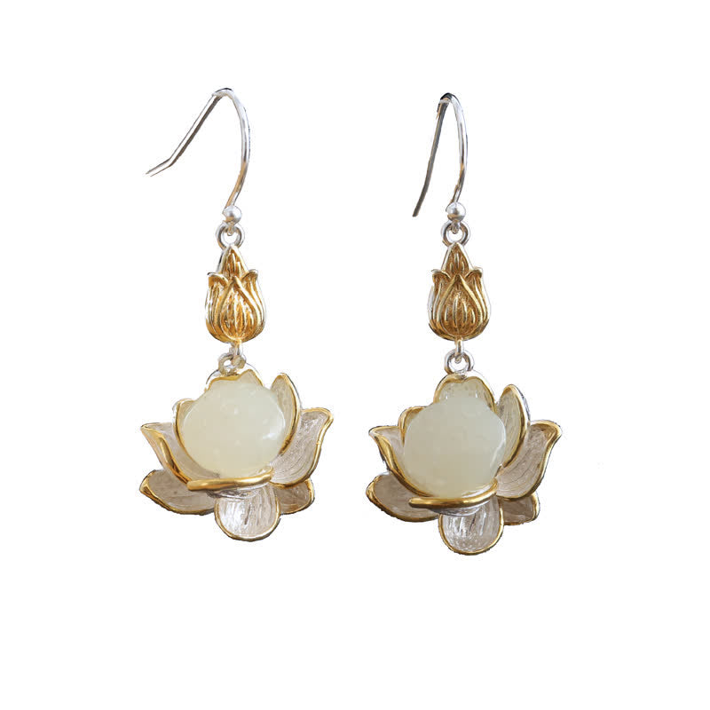 Orecchini pendenti Buddha Stones White Jade Protection Harmony