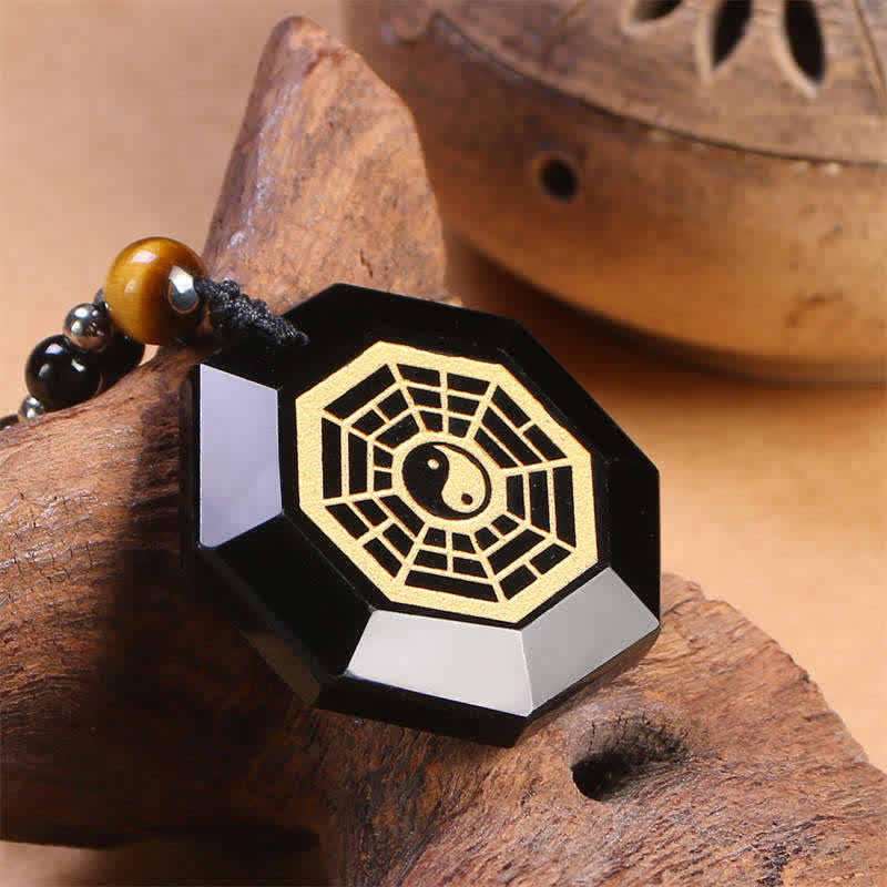 Collana con ciondolo di perline di purificazione in ossidiana nera Bagua Yin Yang - image 3