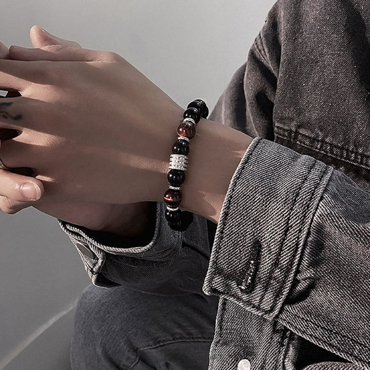 Bracciale Buddha Stones in ossidiana nera naturale con occhio di tigre e forza - image 14