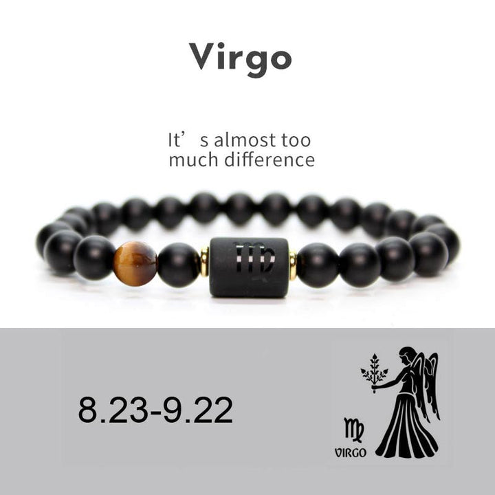 Buddha Stones 12 Costellazioni dello Zodiaco Bracciale Regolabile in Onice Nero
