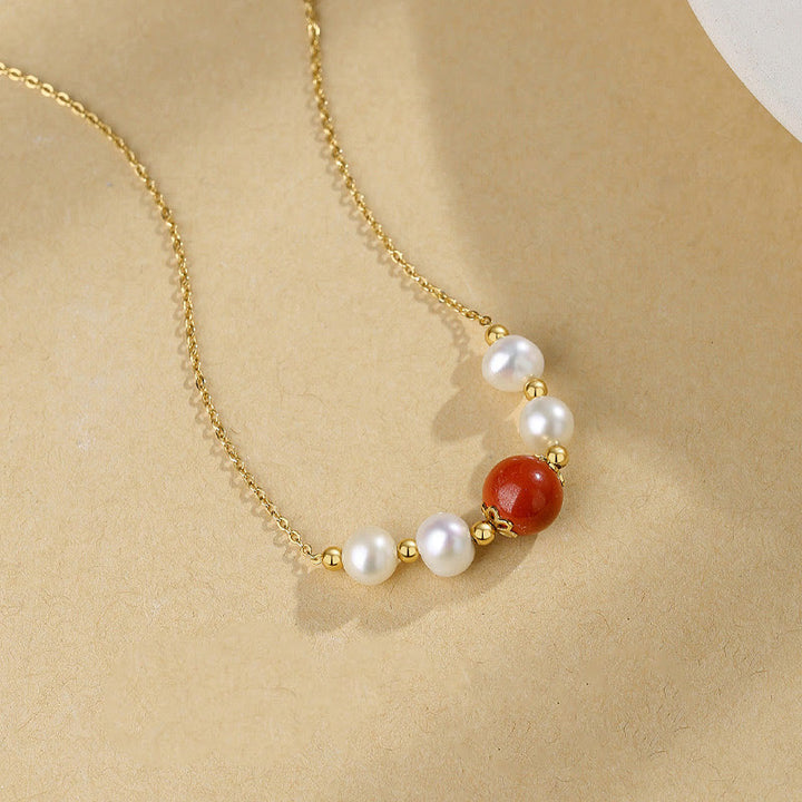 Collana con ciondolo a catena con perle di guarigione sincerità in argento sterling 925 con pietre Buddha Stones e cinabro - image 1