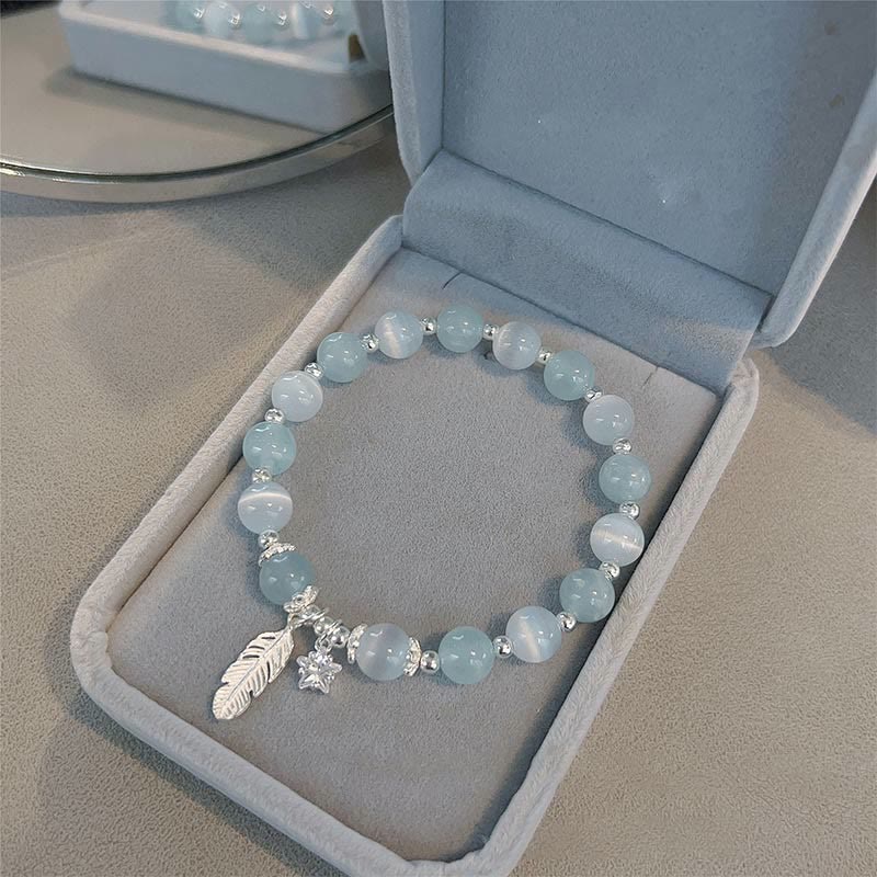 Bracciale con ciondolo a forma di stella di piuma con occhio di gatto e acquamarina in argento sterling 925 Buddha Stones - image 4