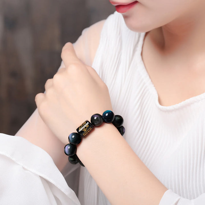 Bracciale Buddha Stones Natural Rainbow Obsidian Positive Transformation