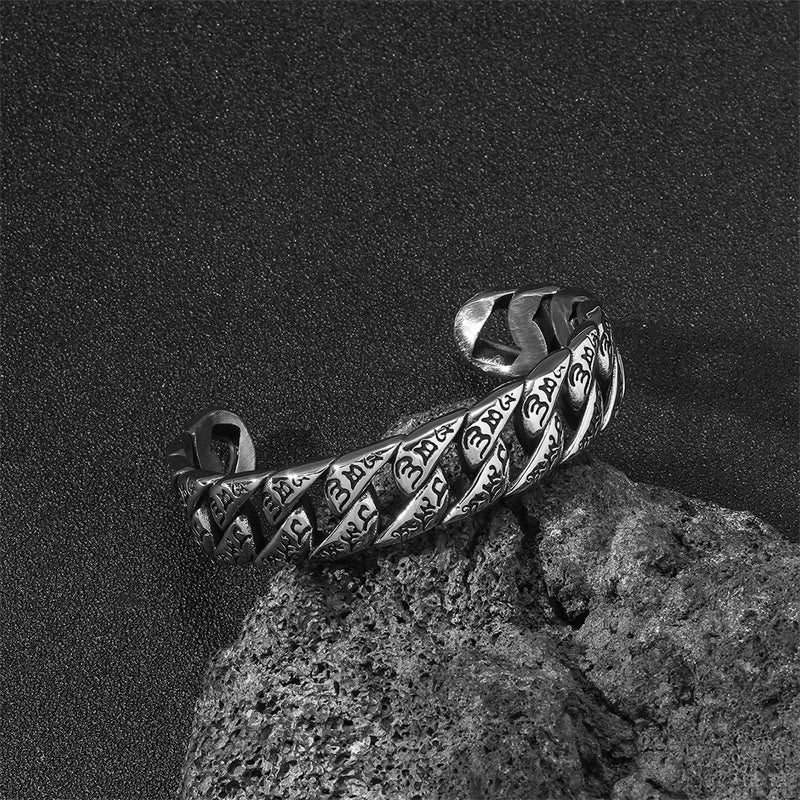 Buddha Stones Tibetano Om Mani Padme Hum Mantra Titanio Acciaio Pace Cuf Bracciale Bangle