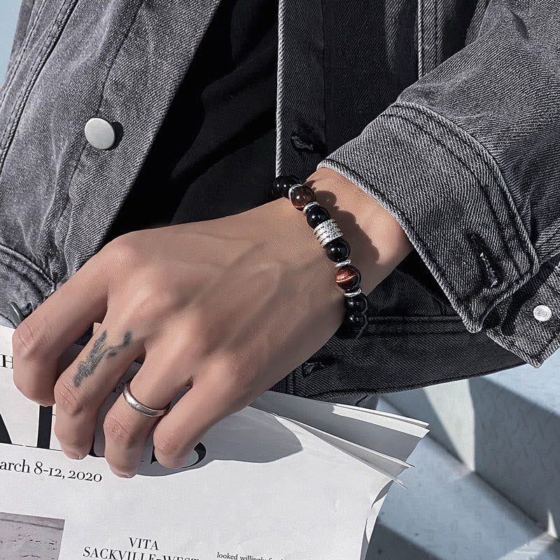 Bracciale Buddha Stones in ossidiana nera naturale con occhio di tigre e forza - image 12