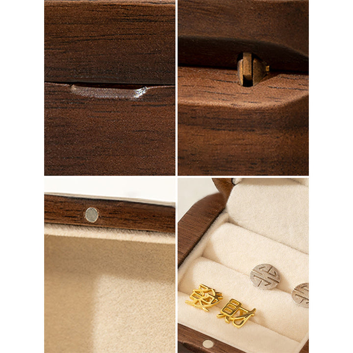 Scatola portaoggetti per gioielli in legno di noce nero fatto a mano retrò, scatola regalo in legno di foglia