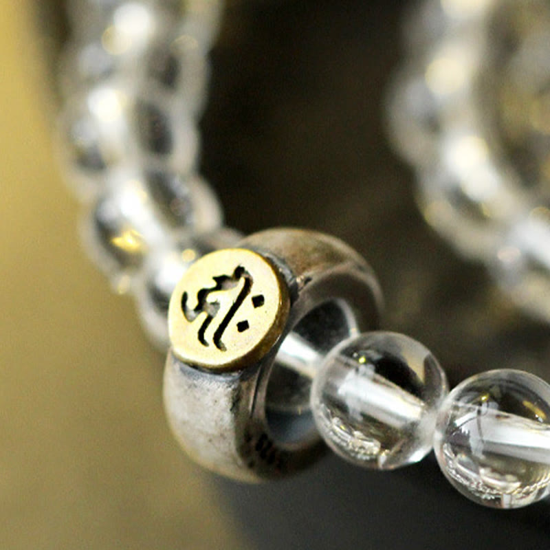 Braccialetto triplo giro in argento sterling 925 con Buddha Stones , zodiaco cinese, Buddha natale, cristallo bianco, meditazione - image 3