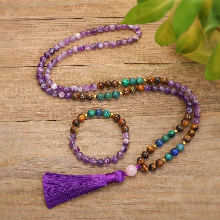 Buddha Stones Set di braccialetti mala tibetani purificanti in ametista - image 2