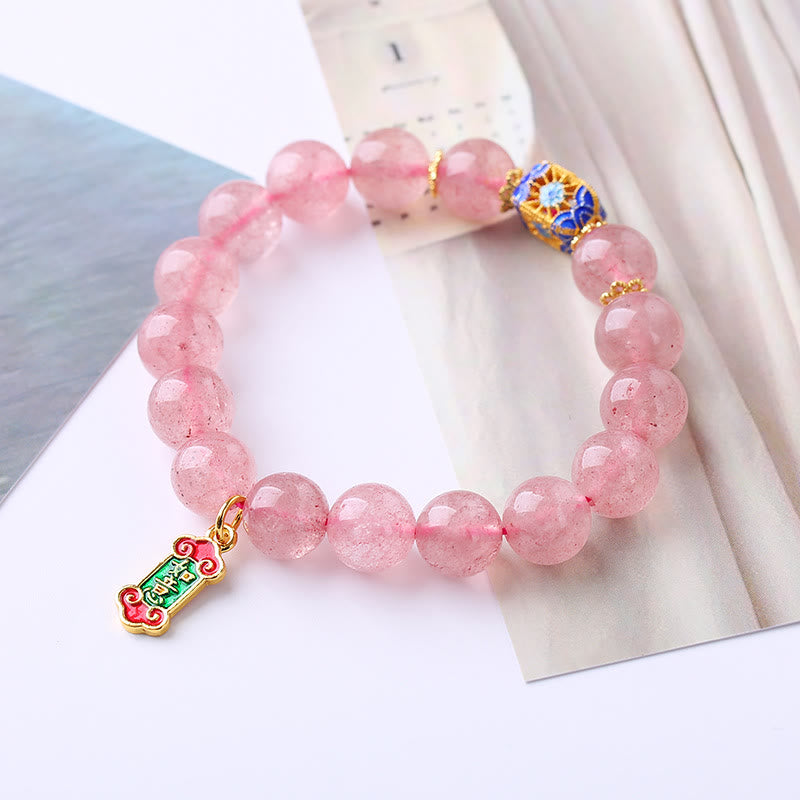 Braccialetto con ciondolo positivo Ruyi in quarzo fragola Buddha Stones