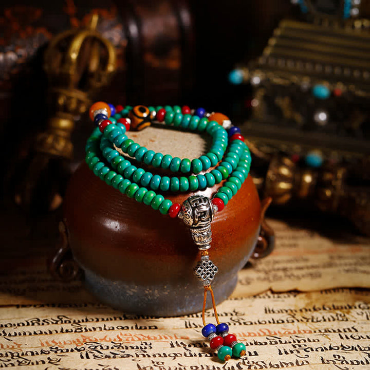 Buddha Stones 108 Mala Beads Tibetano Turchese Dzi Bead Braccialetto di Protezione