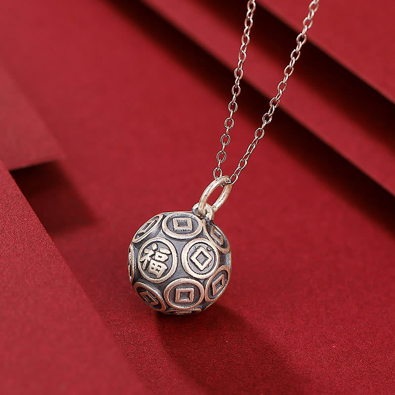 Collana con ciondolo a forma di moneta in rame con ciondolo a forma di catena con ciondolo a forma di moneta in argento sterling 990 Fu Character Buddha Stones