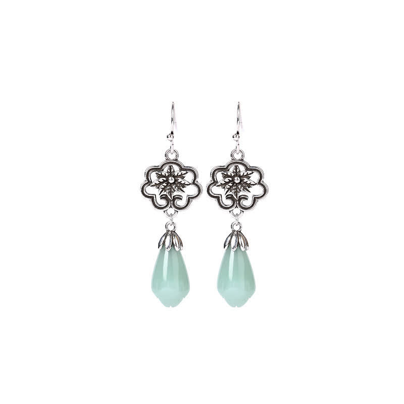 Orecchini pendenti Buddha Stones Magnolia Flower Jade Water Drop Prosperity