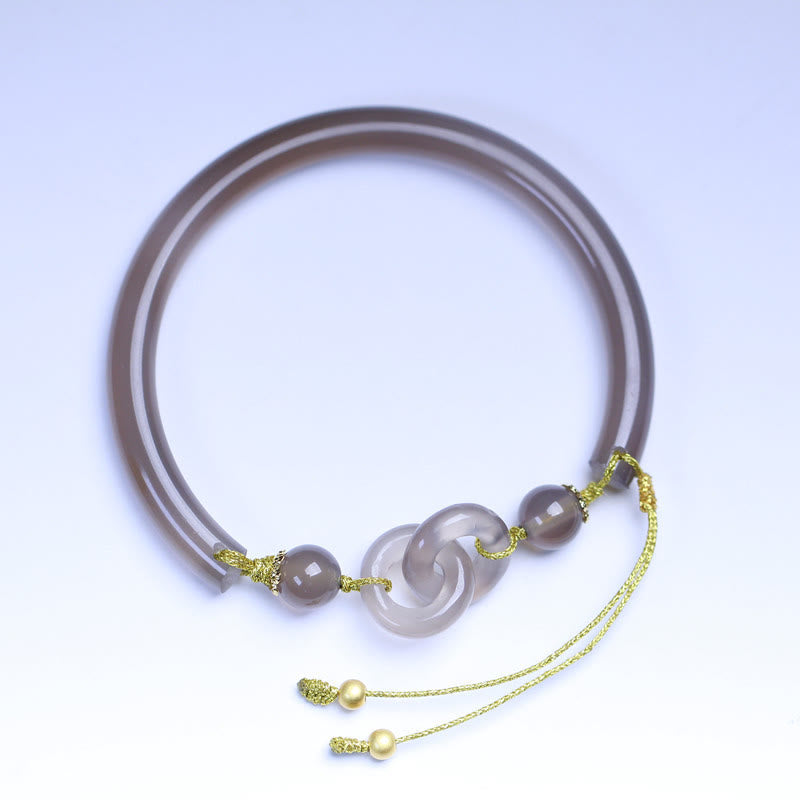 Braccialetto con fibbia a doppia pace in agata grigia naturale Buddha Stones