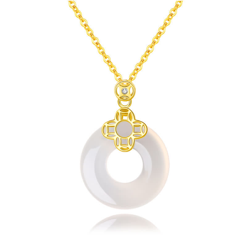 Collana pendente con Buddha Stones positivo in argento sterling 925 con moneta in calcedonio e fibbia per la pace - image 4