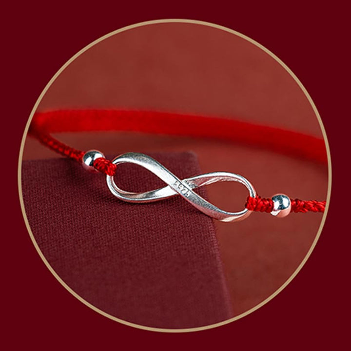 Buddha Stones 925 Sterling Silver Endless Knot Protezione Fortuna Braccialetto Cavigliera Corda Rossa - image 9