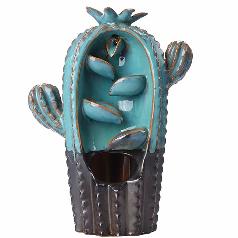 Bruciatore di incenso con fontana di fumo a riflusso curativo in ceramica di cactus - image 7
