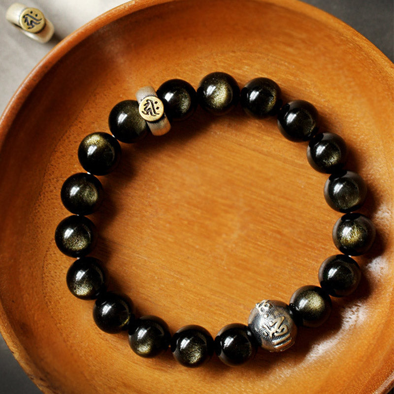 Braccialetto purificante in ossidiana con Buddha Stones e zodiaco cinese - image 2