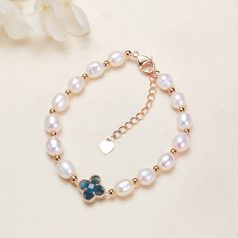 Bracciale a catena con quadrifoglio Buddha Stones, perle e ricchezza