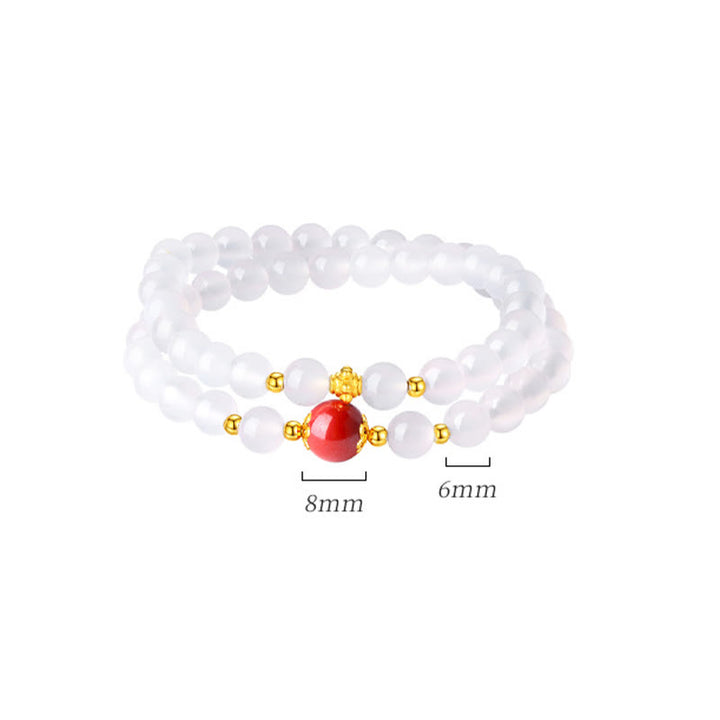Braccialetto di protezione a doppio giro Buddha Stones in argento sterling 925 con agata bianca naturale e cinabro - image 12