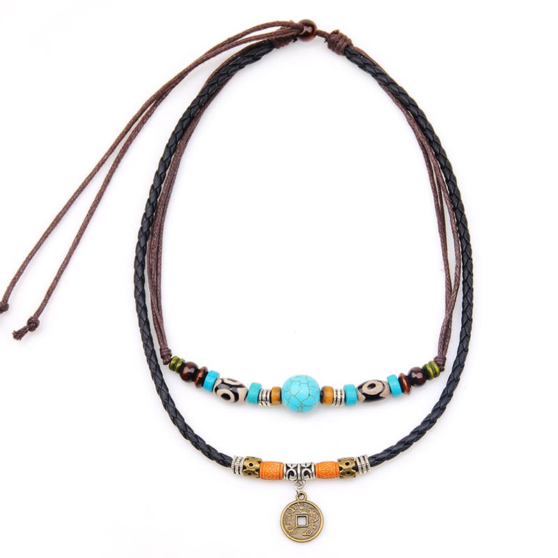 Buddha Stones Collana di protezione con perline Dzi turchesi - Turchese - image 0