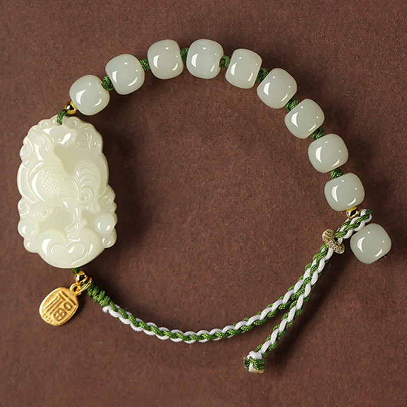 Braccialetto in argento sterling 925 con zodiaco cinese Hetian Jade Happiness Luck String