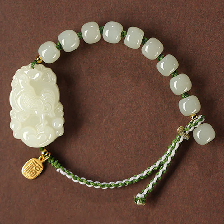 Braccialetto in argento sterling 925 con zodiaco cinese Hetian Jade Happiness Luck String