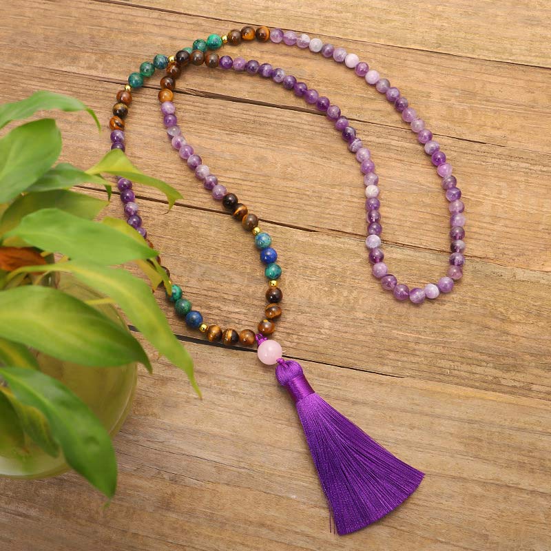Buddha Stones Set di braccialetti mala tibetani purificanti in ametista - image 7