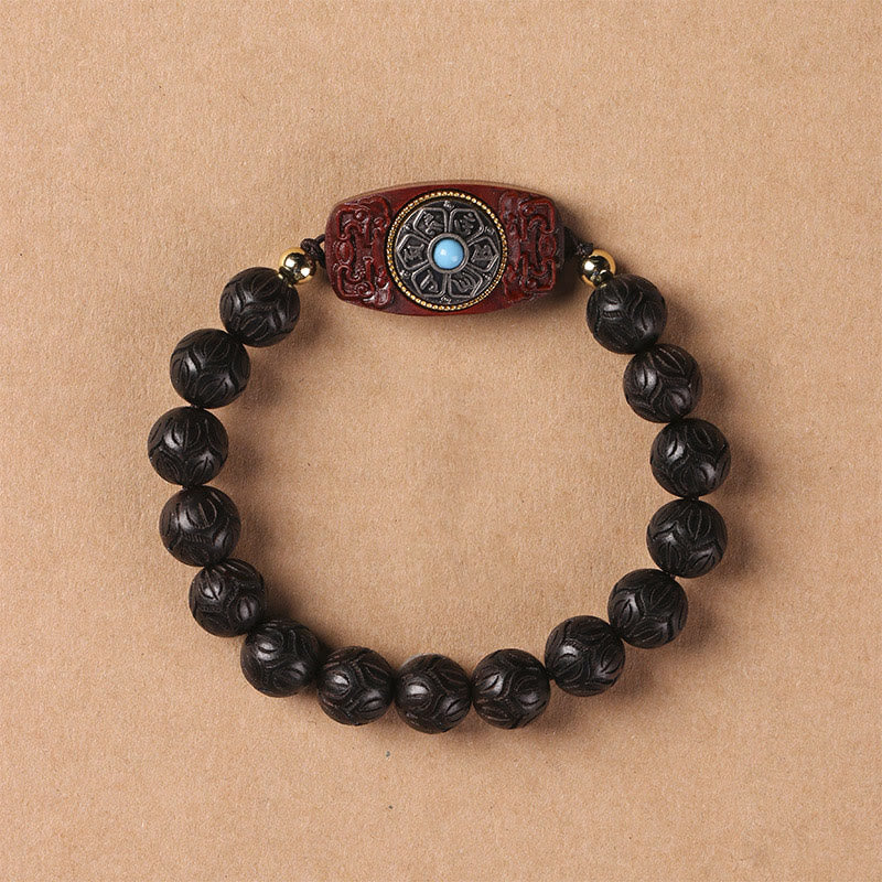 Braccialetto rilassante Om Mani Padme Hum in legno di sandalo verde e legno di ebano e sandalo Buddha Stones