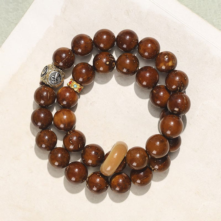 Braccialetto doppio giro Buddha Stones Tibetano Naturale Viola Oro Ratto Bodhi Seed Ricchezza